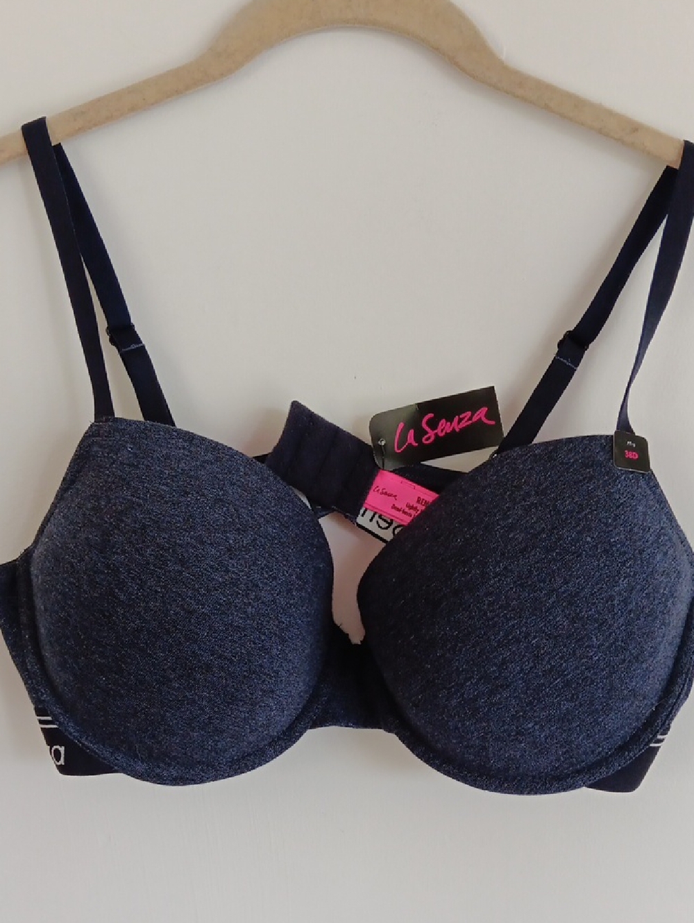La Senza Heathered Dark Blue Padded T-Shirt Bra Size 38D